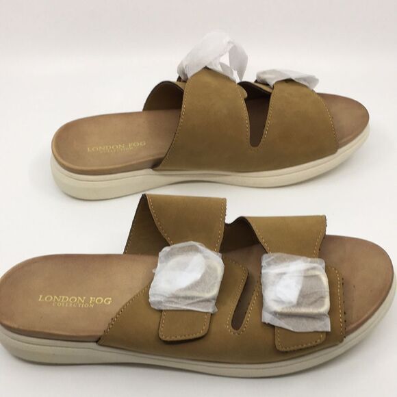 NIB London Fog Women's Cognac Nubuck Lorraine Double Strap Sandals - 10M - Picture 16 of 16